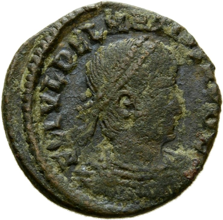 RIC VII Cyzicus 132 Constantine I obverse, Bust of Dalmatius, laureate, cuirassed, right