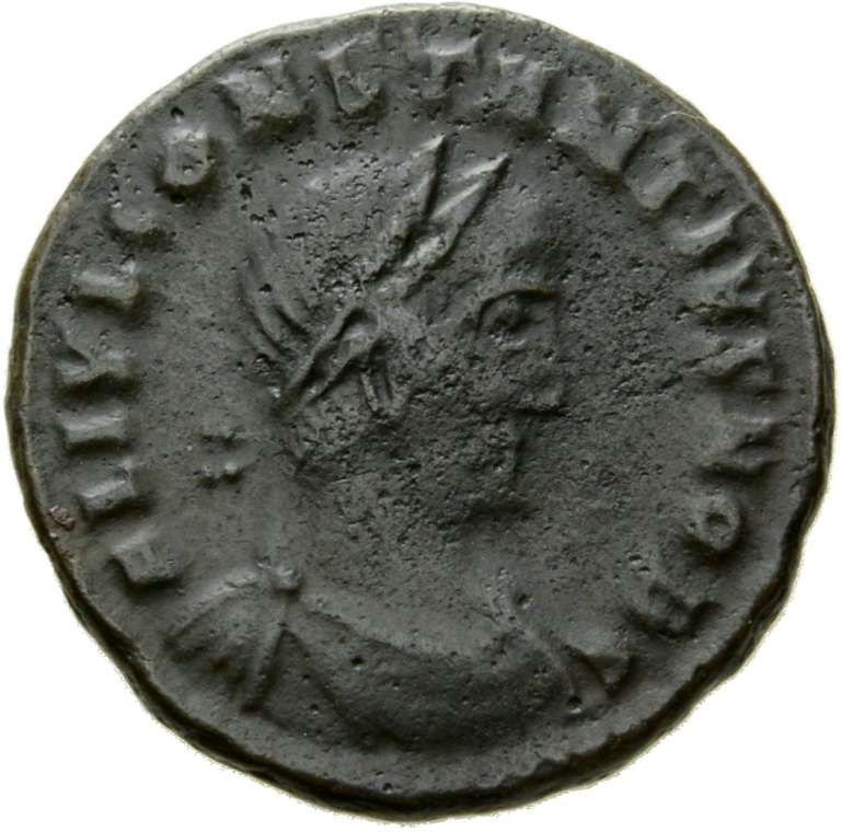 Constantine I obverse — Bust of Constantius II, laureate, draped, cuirassed, right