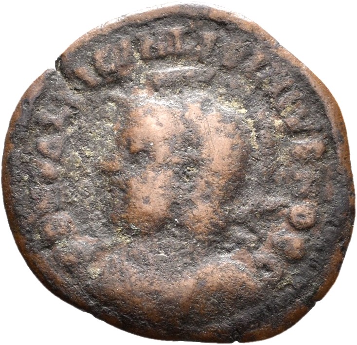 RIC VII Cyzicus 18 Licinius obverse — Bust of Licinius II, helmeted, cuirassed, left, holding spear across right shoulder ...