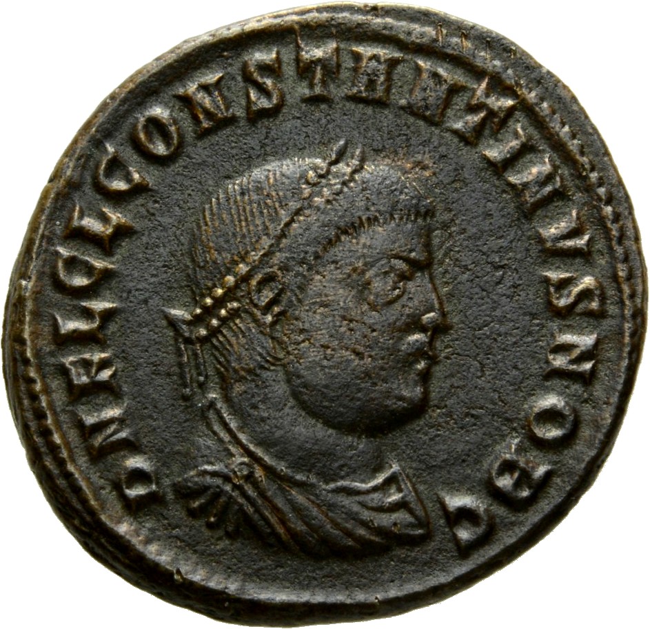 RIC VII Cyzicus 19 Licinius obverse, Bust of Constantine II, laureate, draped, cuirassed, right