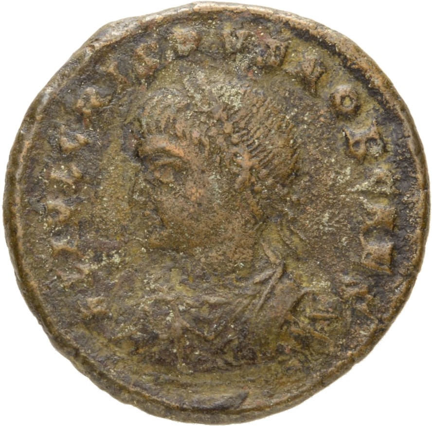 Constantine I obverse — Bust of Crispus, laureate, draped, cuirassed, left