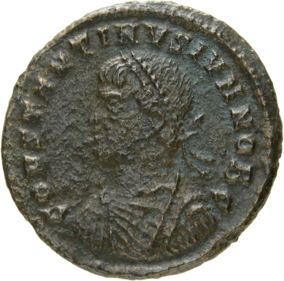Constantine I obverse — Bust of Constantine II, laureate, draped, cuirassed, left