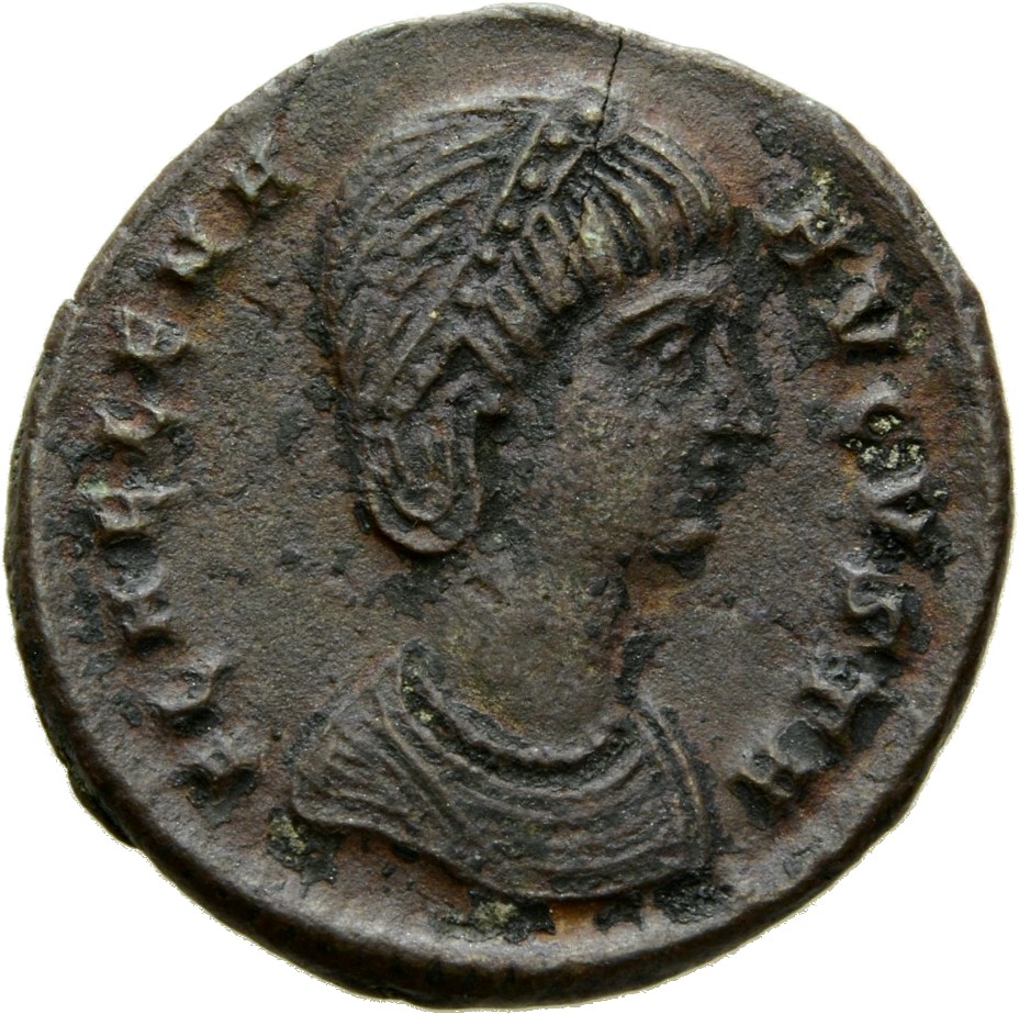 RIC VII Cyzicus 49 Constantine I obverse, Bust of Helena, wearing necklace and mantle, right