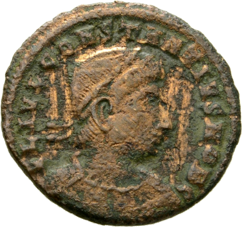 Constantine I obverse — Bust of Constantius II, laureate, draped, cuirassed, right