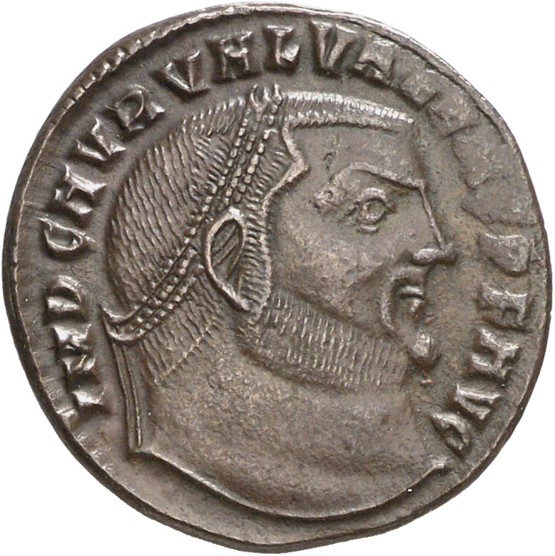 RIC VII Cyzicus 7 Licinius obverse, Head of Valerius Valens, laureate, right