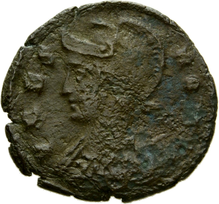 RIC VII Cyzicus 72 Constantine I obverse, Bust of Roma, wearing plumed helmet, left