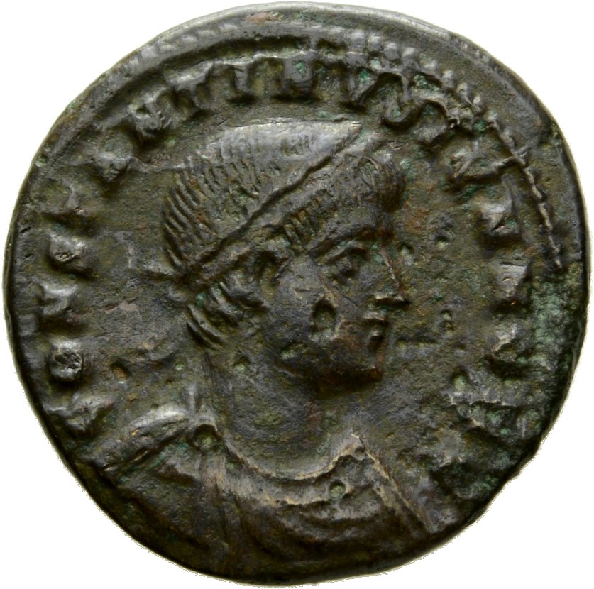 Constantine I obverse — Bust of Constantine II, laureate, draped, cuirassed, right