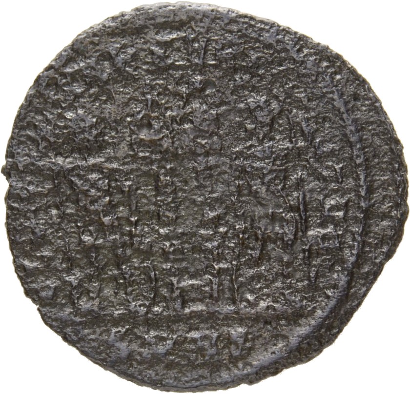 RIC VII Cyzicus 81 Constantine I reverse, Two soldiers, helmeted, draped, cuirassed, standing facing each other, each hold...