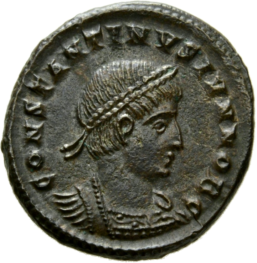 RIC VII Cyzicus 81 Constantine I obverse, Bust of Constantine II, laureate, cuirassed, right