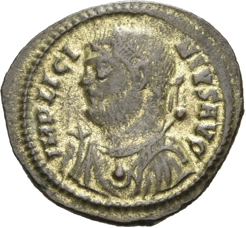 RIC VII Cyzicus 9 Licinius obverse, Bust of Licinius, laureate, draped, left, holding sceptre in right hand and mappa in l...