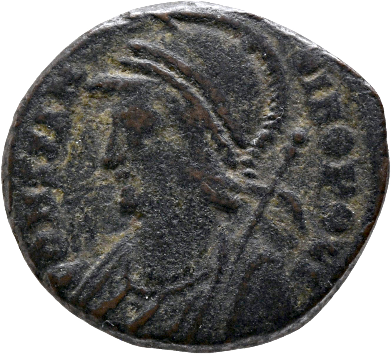 RIC VII Cyzicus 92 Constantine I obverse, Bust of Constantinopolis, laureate, helmeted, wearing imperial cloak, left, hold...