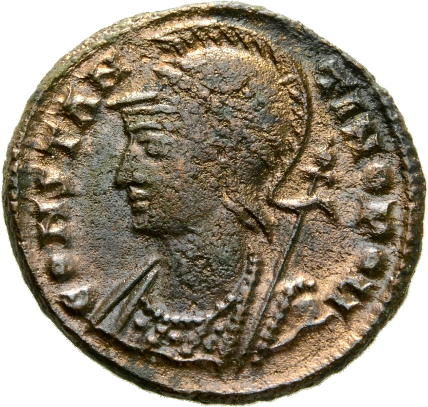 RIC VII Cyzicus 93 Constantine I obverse, Bust of Constantinopolis, pearl-diademed, helmeted, wearing imperial cloak, left...