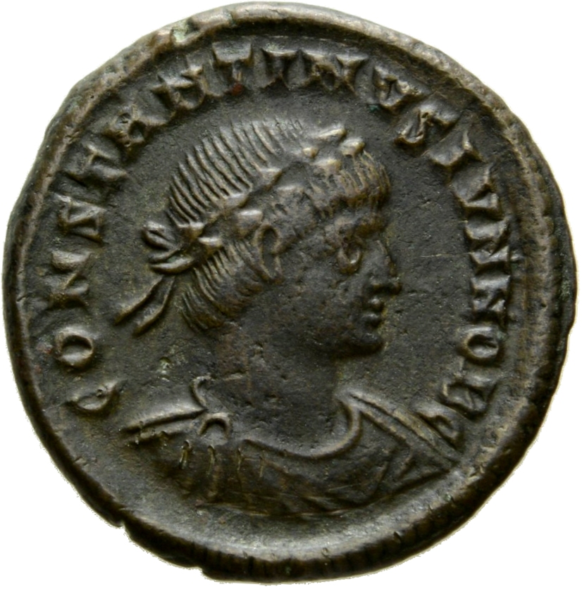 Constantine I obverse — Bust of Constantine II, laureate, draped, cuirassed, right