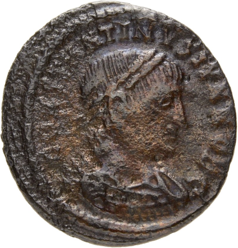 RIC VII Cyzicus 97 Constantine I obverse, Bust of Constantine II, laureate, cuirassed, right