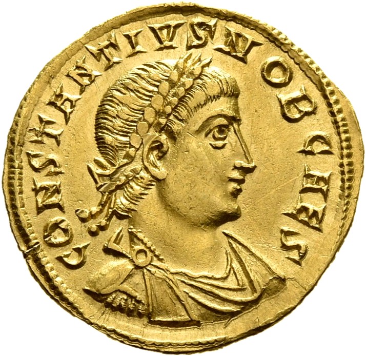 RIC VII Heraclea 102 Constantine I obverse, Bust of Constantius II, laureate, draped, cuirassed, right