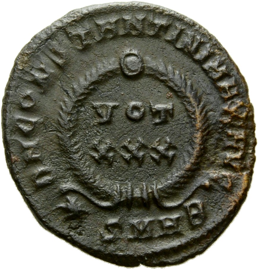 Constantine I reverse — VOT/XXX within a laurel wreath