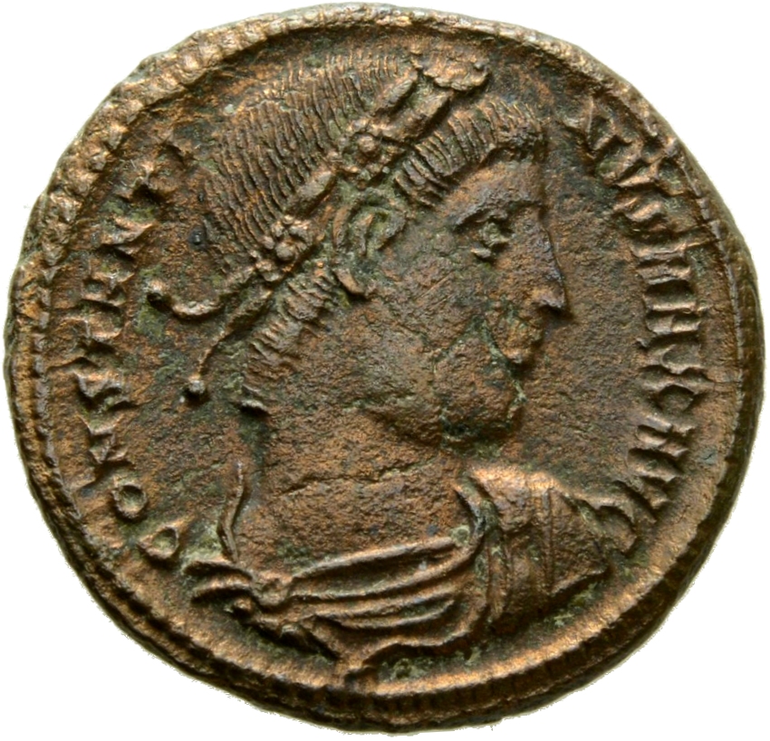 Constantine I obverse — Bust of Constantine I, rosette-diademed, draped, cuirassed, right