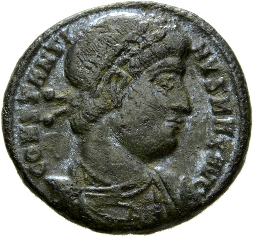 Constantine I obverse — Bust of Constantine I, rosette-diademed, draped, cuirassed, right