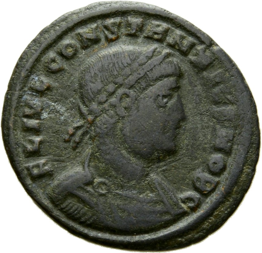 Constantine I obverse — Bust of Constantius II, laureate, draped, cuirassed, right