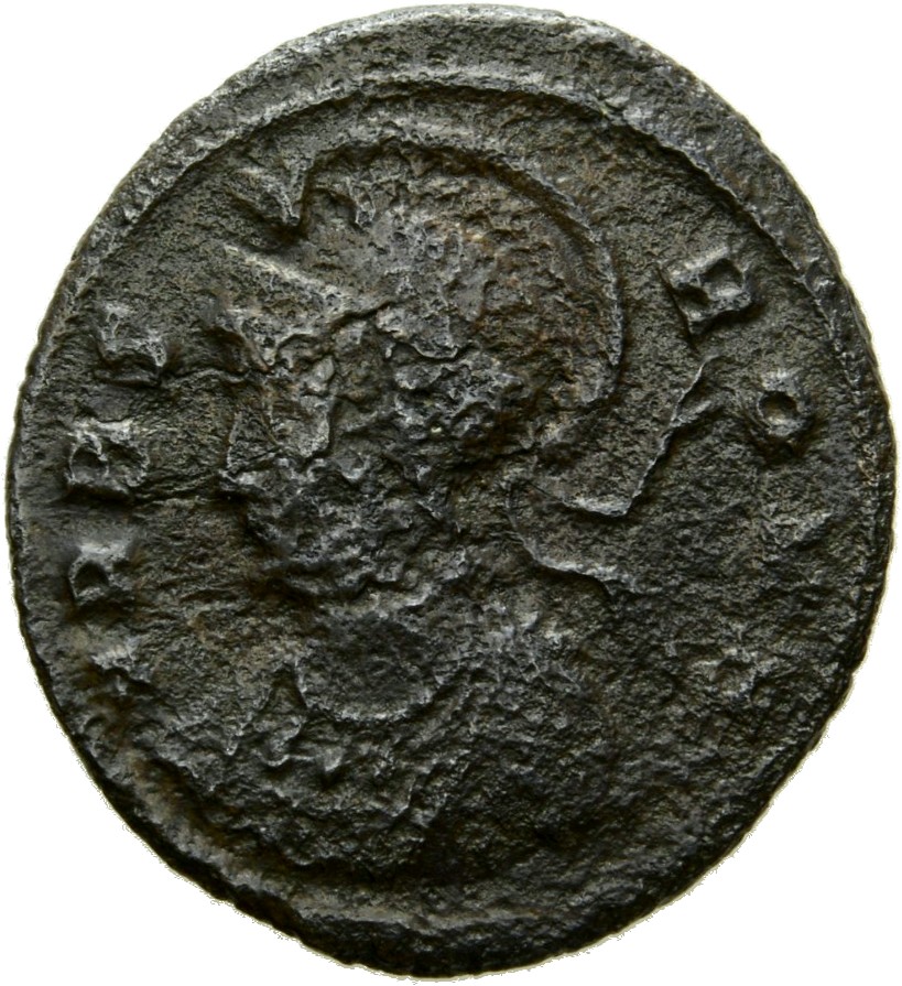 RIC VII Heraclea 119 Constantine I obverse, Bust of Roma, helmeted, wearing imperial cloak, left