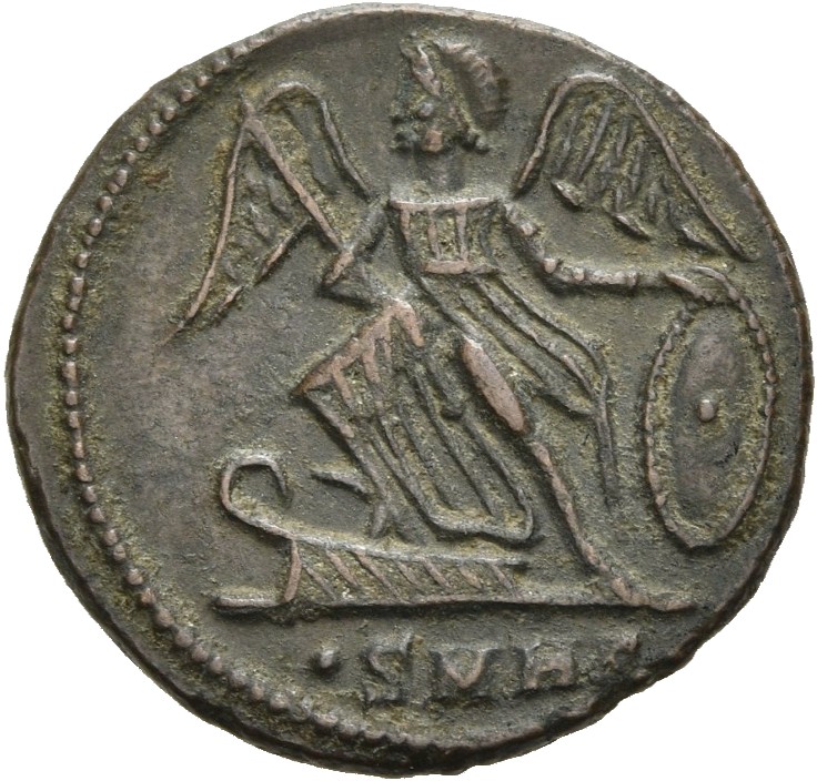 RIC VII Heraclea 120 Constantine I reverse, Victory, winged, draped, standing left on prow, holding spear in right hand an...