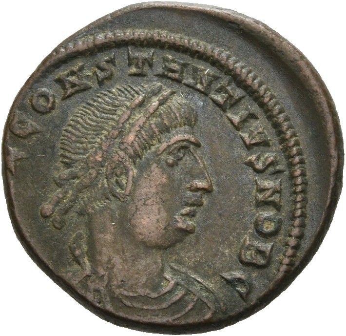 RIC VII Heraclea 123 Constantine I obverse, Bust of Constantius II, laureate, draped, cuirassed, right