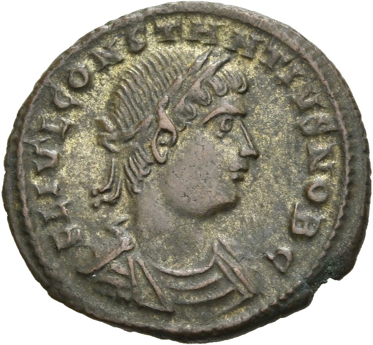 RIC VII Heraclea 123 Constantine I obverse — Bust of Constantius II, laureate, draped, cuirassed, right