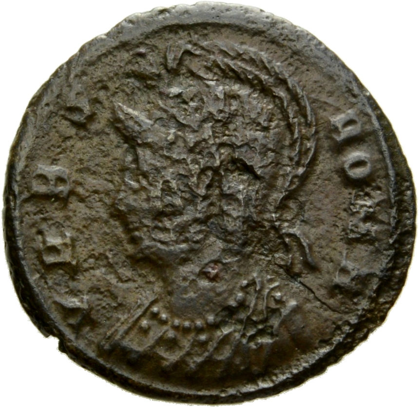 RIC VII Heraclea 124 Constantine I obverse, Bust of Roma, helmeted, wearing imperial cloak, left