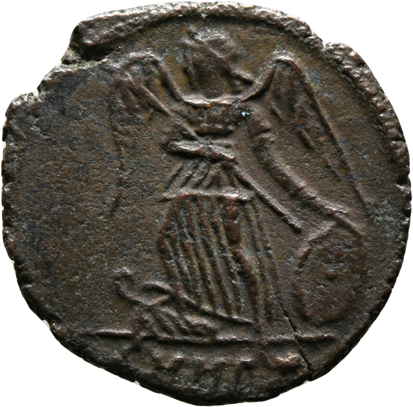 RIC VII Heraclea 144 Constantine I reverse, Victory, winged, draped, standing left on prow, holding spear in right hand an...