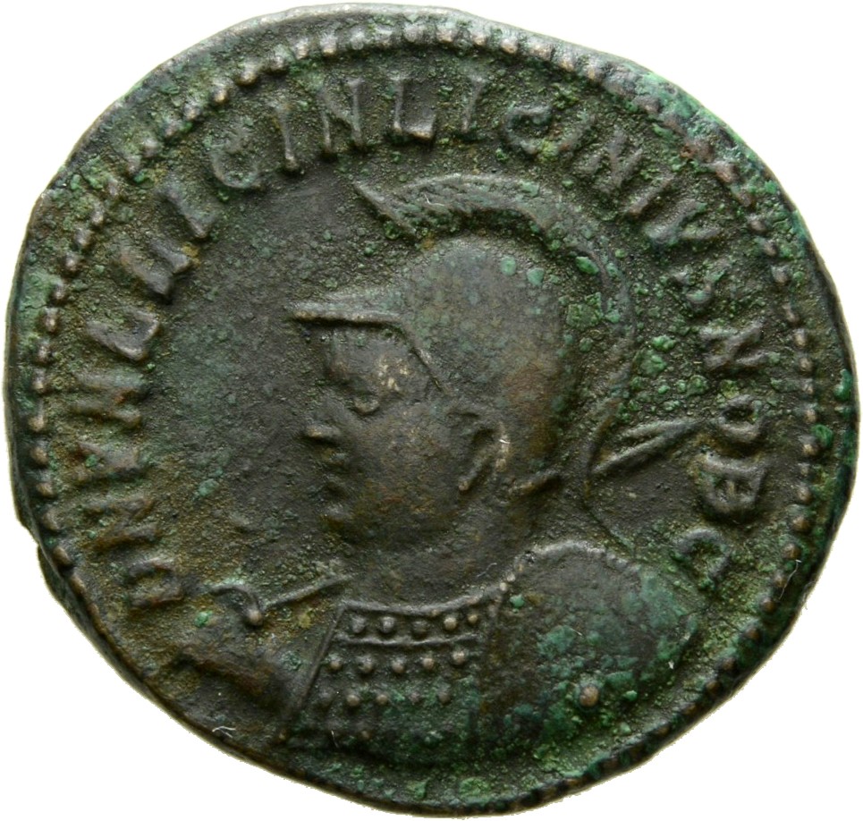 RIC VII Heraclea 54 Licinius obverse, Bust of Licinius II, laureate, cuirassed, left, holding spear across right shoulder ...
