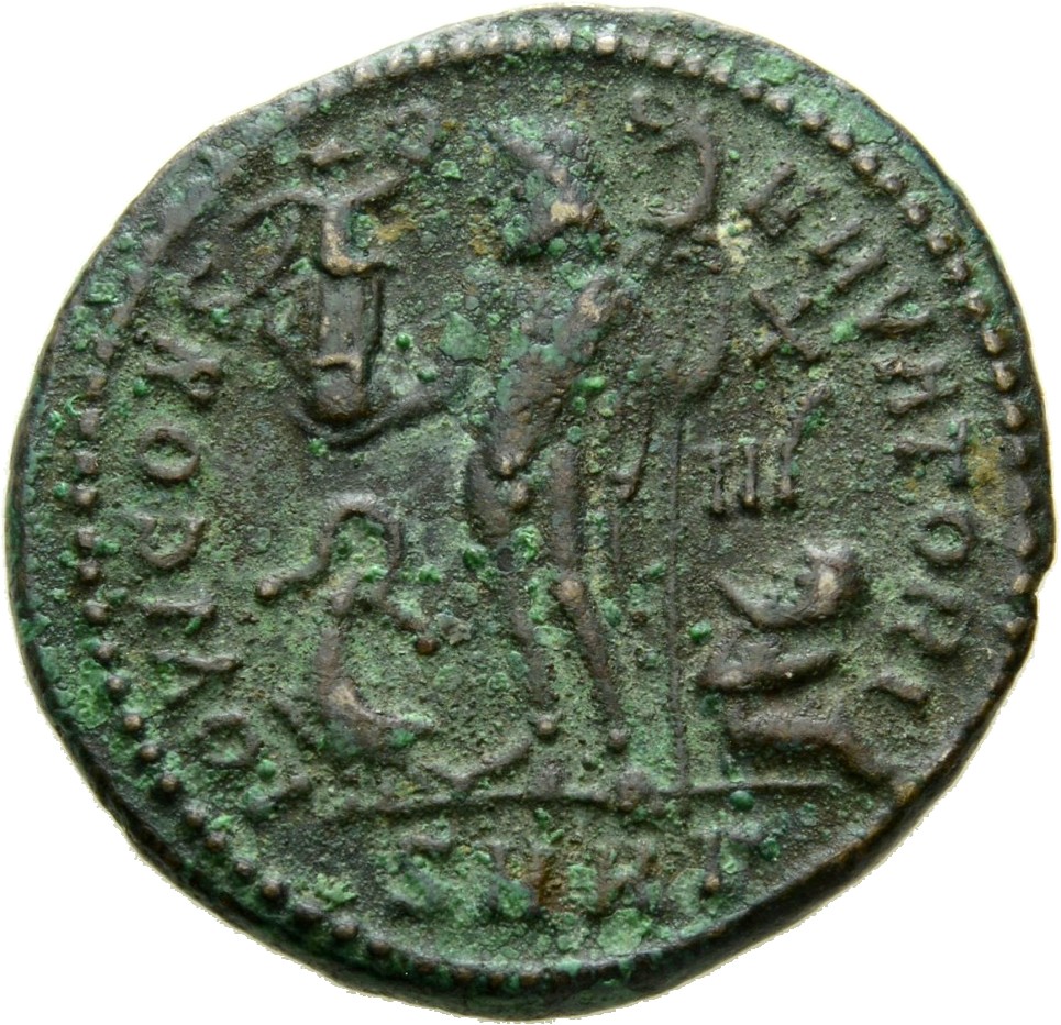 RIC VII Heraclea 54 Licinius reverse, Jupiter, nude, chlamys draped across left shoulder, standing left, holding Victory o...