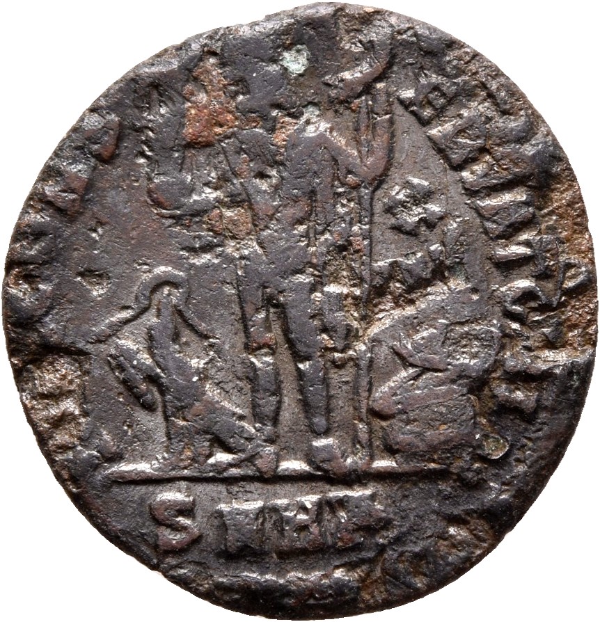 RIC VII Heraclea 55 Licinius reverse, Jupiter, nude, chlamys draped across left shoulder, standing left, holding Victory o...