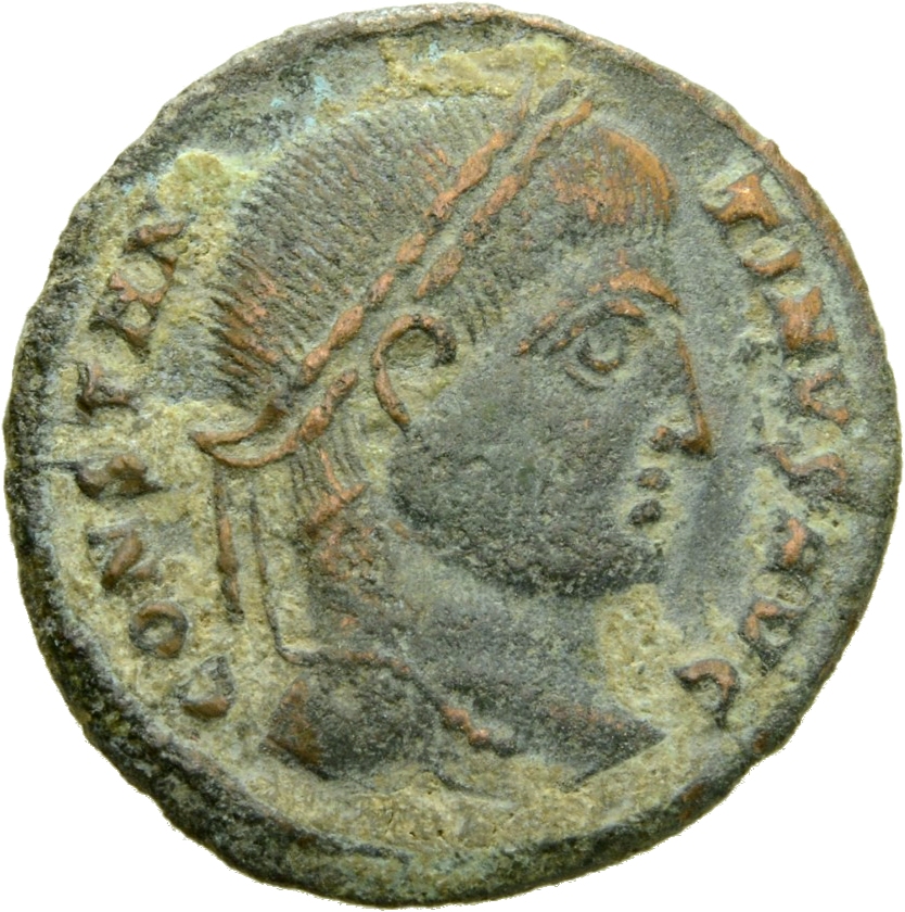 Constantine I obverse — Head of Constantine I, laureate, right