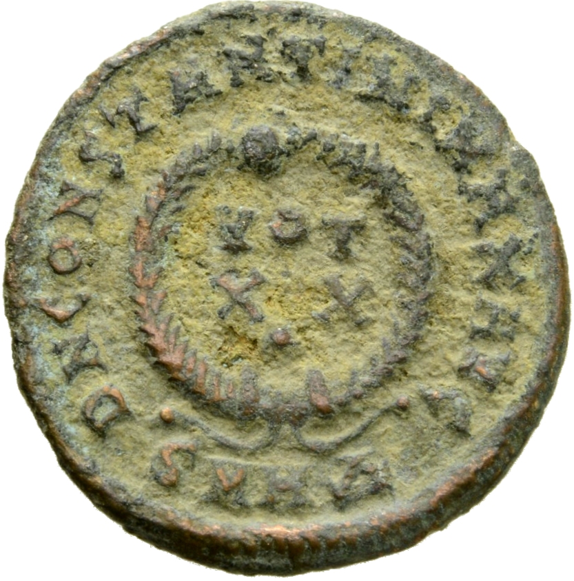 Constantine I reverse — VOT/XX within a laurel wreath