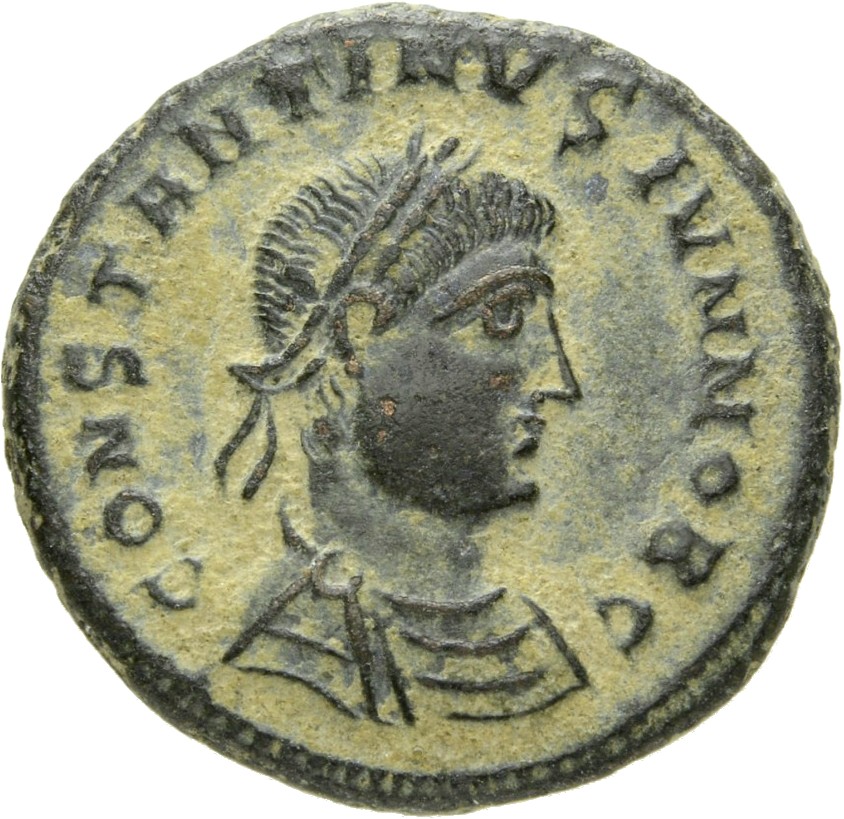 RIC VII Heraclea 63 Constantine I obverse, Bust of Constantine II, laureate, draped, cuirassed, right