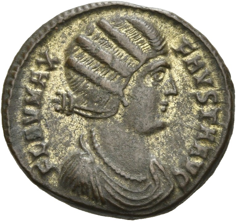 RIC VII Heraclea 86 Constantine I obverse, Bust of Fausta, waved hair, mantled, right