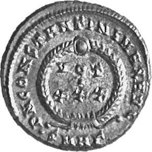 Constantine I reverse — VOT/XXX within a laurel wreath