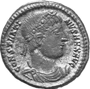 Constantine I obverse — Bust of Constantine I, rosette-diademed, draped, cuirassed, right