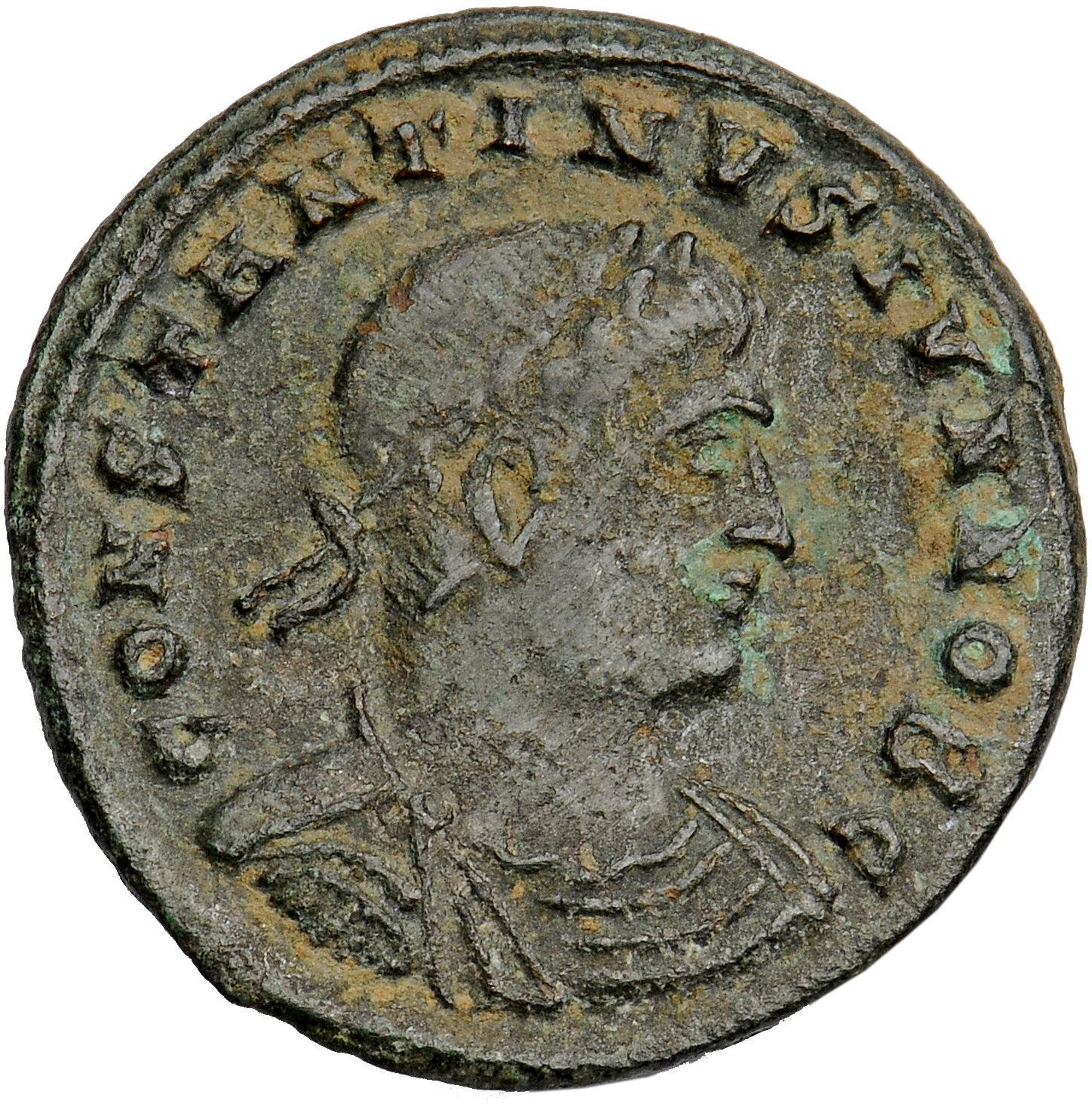 Constantine I obverse — Bust of Constantine II, laureate, draped, cuirassed, right