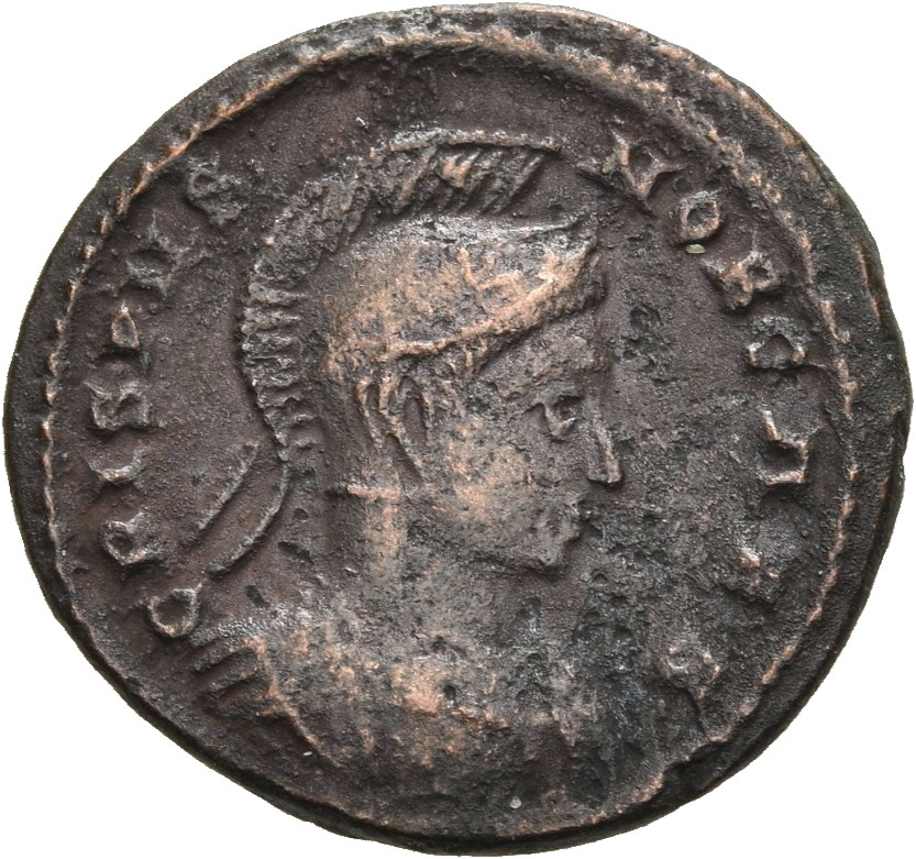 RIC VII Londinium 229 Constantine I obverse, Bust of Crispus, helmeted, cuirassed, right