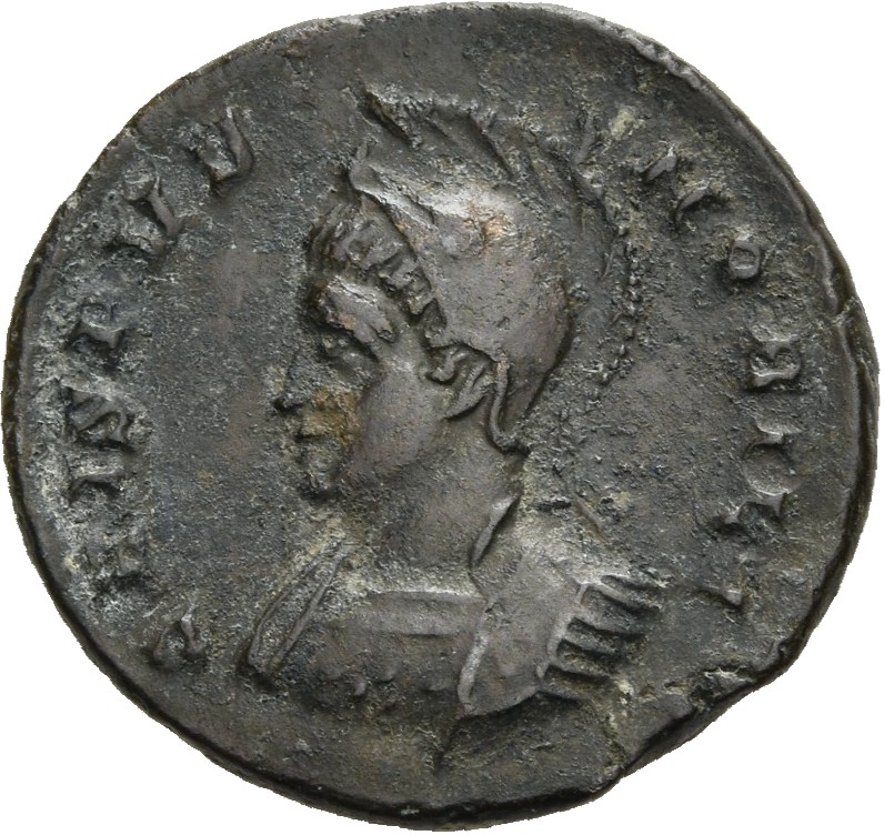 RIC VII Londinium 230 Constantine I obverse, Bust of Crispus, helmeted, cuirassed, left