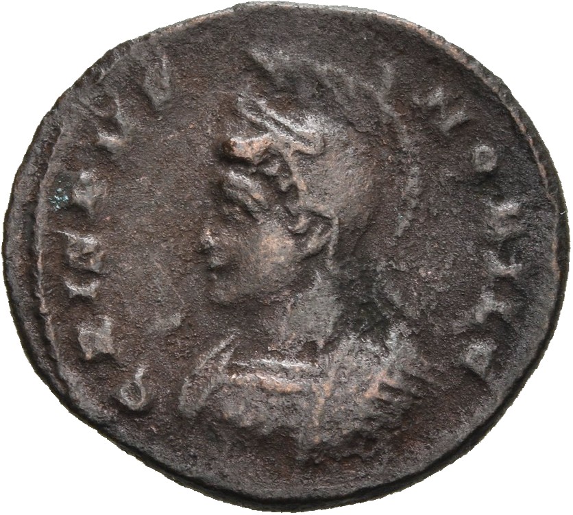 RIC VII Londinium 230 Constantine I obverse, Bust of Crispus, helmeted, cuirassed, left