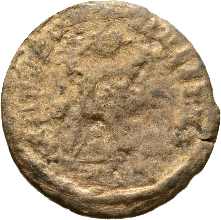 RIC VII Londinium 243 Constantine I reverse, Globe on altar inscribed VOT/IS/XX; above, three stars