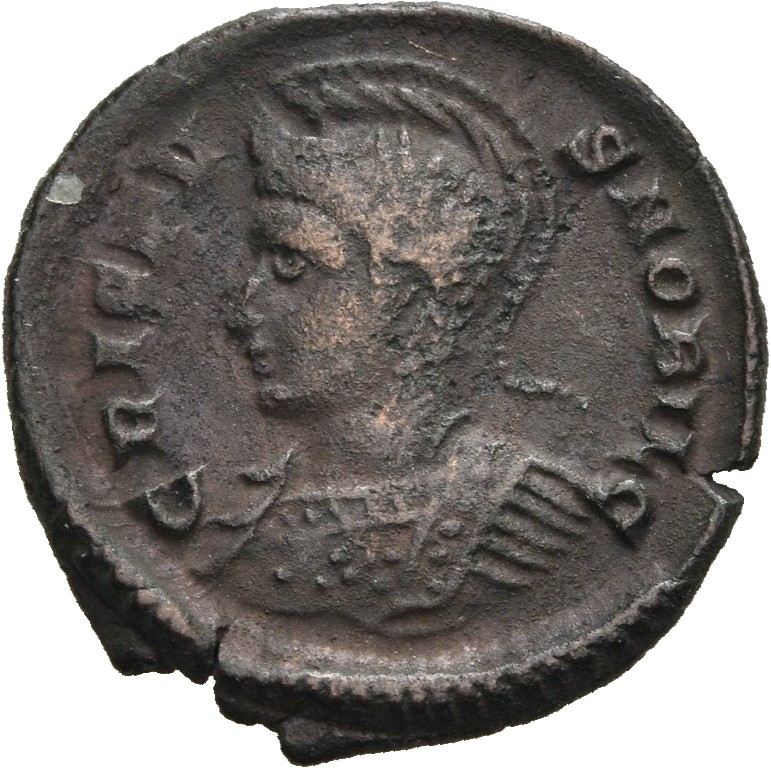 RIC VII Londinium 247 Constantine I obverse, Bust of Crispus, helmeted, cuirassed, left