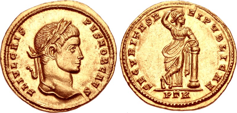 RIC VII Londinium 247 Constantine I obverse, Bust of Crispus, helmeted, cuirassed, left