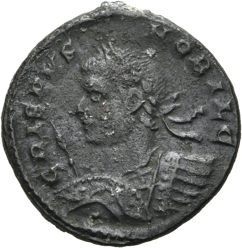 RIC VII Londinium 250 Constantine I obverse, Bust of Crispus, laureate, cuirassed, left, holding spear pointing forward in...