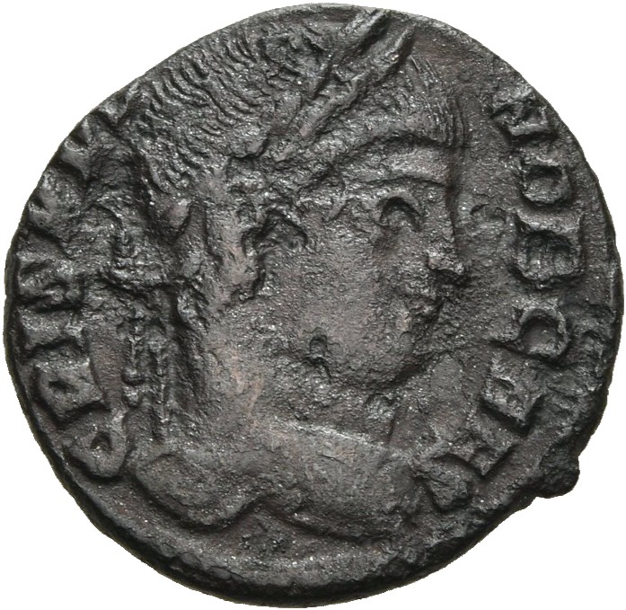 RIC VII Londinium 252 Constantine I obverse, Head of Crispus, laureate, right