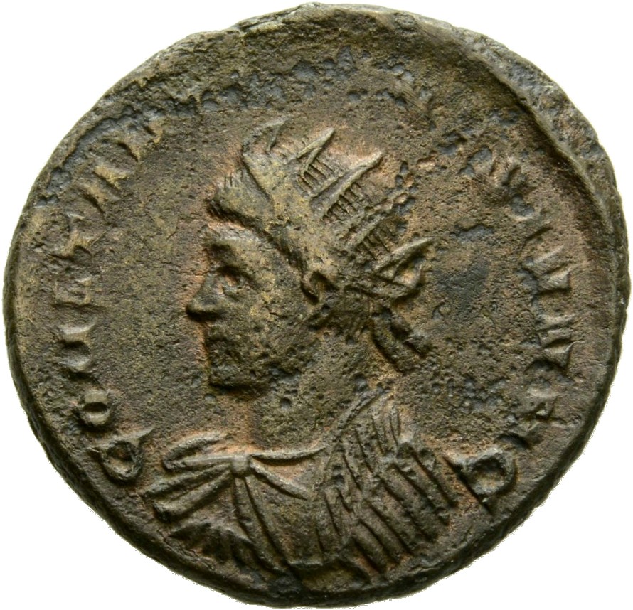 RIC VII Londinium 255 Constantine I obverse, Bust of Constantine II, radiate, draped, cuirassed, left
