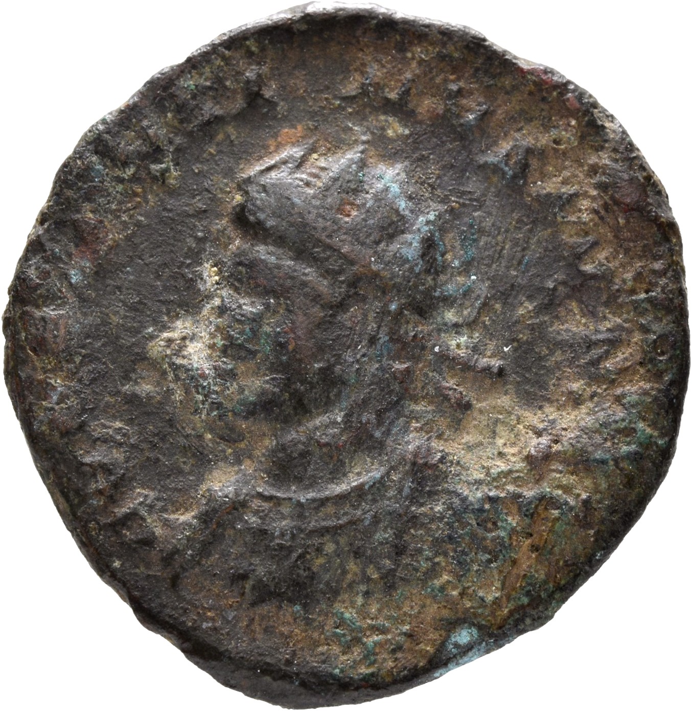 Constantine I obverse — Bust of Constantine II, radiate, draped, cuirassed, left