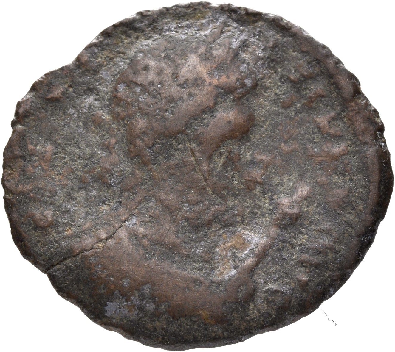 Constantine I obverse — Bust of Constantine I, laureate, wearing trabea, right, holding eagle-tipped sceptre in right hand